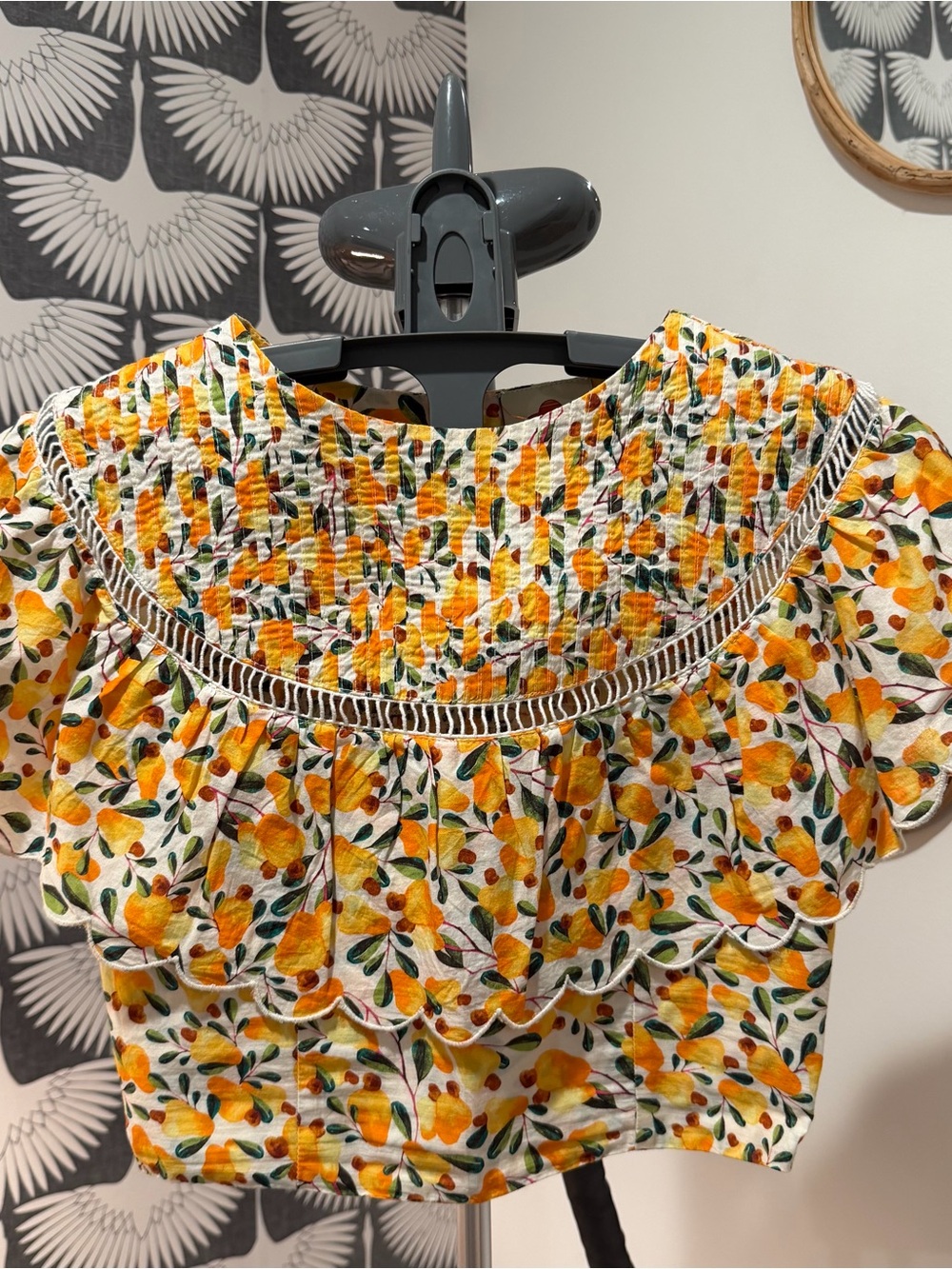 FARM Rio Yellow Fruit Print Smocked Ruffle Crop Top - Picture 3 of 5